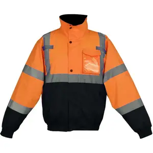 Heißer Verkauf Orange/Schwarz Hohe Sichtbarkeit Isoliert Winter Wasserdichte Hallo Vis Bau Reflektierende Sicherheit Bomber Jacke