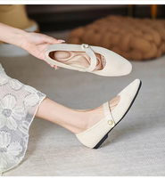 Sepatu Wanita Rajut Model Mary Jane, Ujung Runcing, Sepatu Balet, Kancing Mutiara, Tali Gesper, Bernapas, Penyangga Lengkung Kaki, Sol Karet