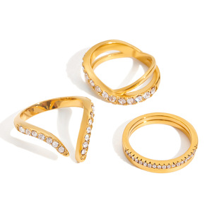 <b>Gold</b> <b>Ring</b> <b>Set</b> Geometric Cross Design Pave Setting Unisex Jewelry Gift - Product Image 5