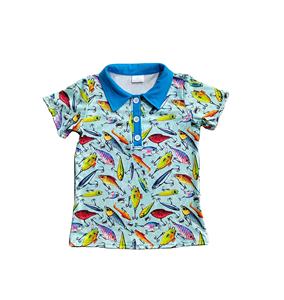 Nouveaux designs RTS, chemise polo à manches courtes pour garçons, imprimé hameçon de pêche, décontractée, respirante, grande taille, pour enfants - Product Image 1