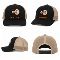 Gorra de béisbol de 6 paneles de poliéster/algodón con malla trasera, marca privada, negra, con bordado de insignia Sand Garage, ajustable, lista para venta al por menor