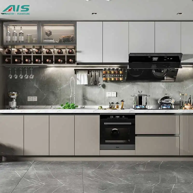 Ais Cabinet cucina moderno piccolo Design personalizzato Ready Made piccolo Design alluminio vetro grigio Pvc armadi da cucina cina cina