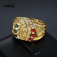 Bague pour homme en acier plaqué or, ornée de diamants, motif Vierge Marie catholique, colorée