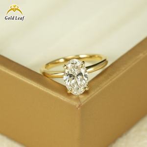 แหวนหมั้นทองคำแท้ 9k 14k 18k ชุบทองคำแท้ ประดับเพชรทรงรี 1 กะรัต 2 กะรัต เพชรเลี้ยงในห้องปฏิบัติการ รับรองโดย IGI ดีไซน์ทันสมัย สำหรับผู้หญิง - Product Image 1