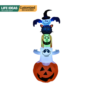 8 FT Halloween Inflatable Monster Totem Pole with <b>Pumpkin</b> Ghost Witch Black Cat Bat Stacked Figures - Product Image 3