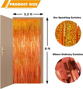 Cortina de Flecos de Lentejuelas Naranjas para Cumpleaños, Paquete de 2 Cortinas Brillantes, Decoración para Fiestas de Baloncesto, <span class=keywords><strong>Halloween</strong></span> y Acción de Gracias - Product Image 4
