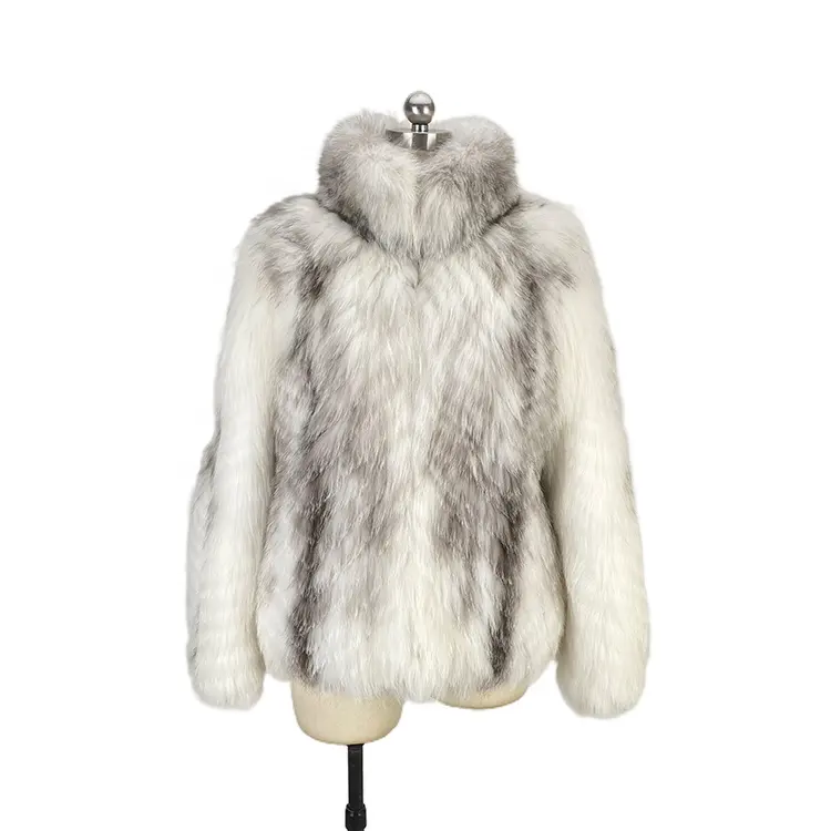 Warm Fur Coat Ladies Natural Colour Female White Winter Fur Jacket Coat with Stand Collar