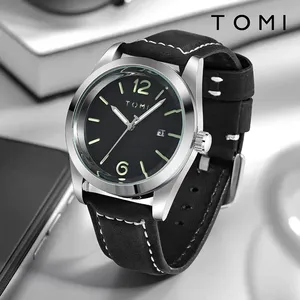 นาฬิกาข้อมือผู้ชาย <span class=keywords><strong>TOMI</strong></span> สายหนัง ดีไซน์หรูหรา หน้าปัดอะนาล็อก ควอตซ์ ตัวเรือนโลหะผสม กระจกหน้าปัด สไตล์ลำลอง เรียบง่าย แฟชั่น ของขวัญ รุ่น T095 - Product Image 1