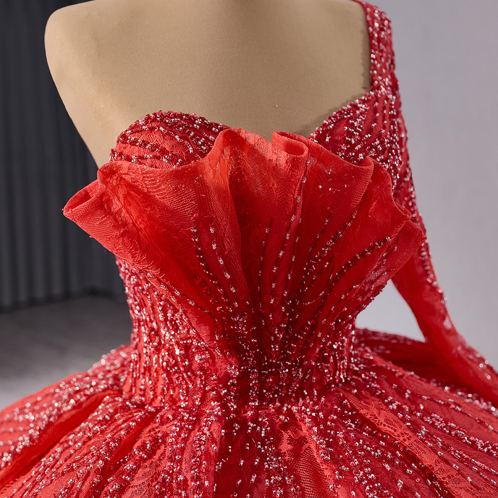 Jancember 241062 Vintage Red One Shoulder Ruched Ball Gown