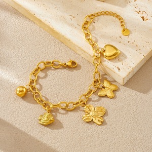 Fashion Charm <b>Bracelet</b> Gold Plated Zinc Alloy Butterfly <b>Flower</b> Heart Pendant Unisex Gift Jewelry B1844 - Product Image 3