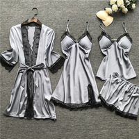 Vêtements de nuit Robe de nuit pour lune de miel Pijamas Dentelle Robe Ensembles Femme Satin Soie Dentelle Satin Robe de chambre pour femmes