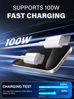 Kabel Pengisian Cepat USB-C ke Type-C 1m 2m 27W 66W 100W 6A Max, Kabel Data Kecepatan Tinggi, Selubung TPE & PVC, untuk Ponsel