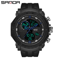 Jam Tangan Pria SANDA 6012 Digital Analog Tali Silikon Multifungsi Sport Watch Dual Time Alarm Stopwatch Tahan Air Kalender