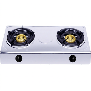 Cuisinière à gaz portable à deux brûleurs en acier inoxydable avec commande par bouton et allumage piézoélectrique, idéale pour l'hôtellerie, classe A, avec fonction de coupure de flamme et facile à nettoyer - Product Image 1