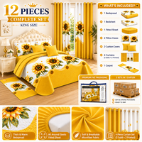 En stock : Ensemble complet de chambre à coucher 12 pièces avec rideaux et tapis assortis, couvre-lit matelassé et ensemble de couette à imprimé géométrique
