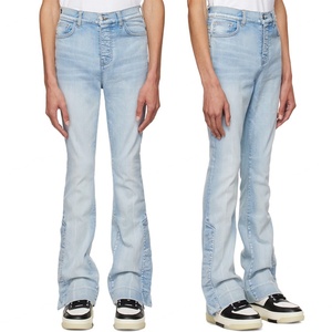 Jean évasé bleu clair personnalisé pour homme, coupe bootcut extensible avec fente ouverte à la cheville - Product Image 1