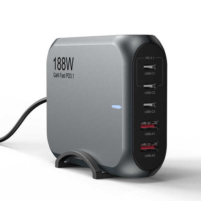 188W Super Charge PD3.1 Multi-port GaN Desktop Charger 3C2A 5port Portable Cargadores with Universal Plug
