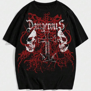 T-shirt décontracté pour homme à col rond et manches courtes avec imprimé crâne, fabrication directe, personnalisation disponible. F10 - Product Image 1