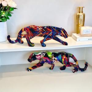 Adorno de leopardo moderno con diseño geométrico, decoración creativa de resina para la entrada de la sala de estar, decoración de escritorio para el hogar - Product Image 4