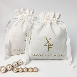 Eco Cotton <b>Drawstring</b> Jewelry Bag Custom logo White Clothing Cotton <b>Pouch</b> for Mobile - Product Image 4