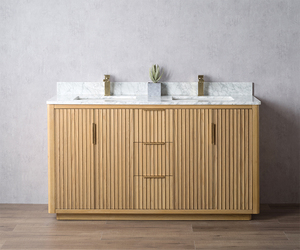 <span class=keywords><strong>Mobile</strong></span> da <span class=keywords><strong>Bagno</strong></span> Minimalista in Rovere Massiccio Scanalato con Top in Marmo e Cassetto Centrale per Stoccaggio |   ODM Vietnam, Certificato UPC - Product Image 6