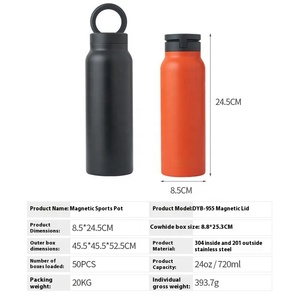 Botella de agua deportiva con soporte magnético para teléfono móvil de 24oz, termo aislado de acero inoxidable de doble pared 304