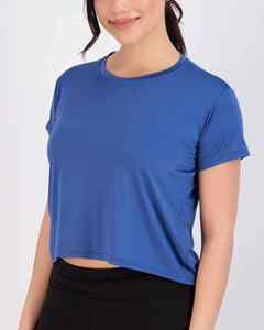 Vente en gros de t-shirt athlétique extensible à col ras du cou pour femmes, ample, crop top à manches courtes, design personnalisé - Product Image 2