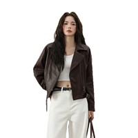Veste moto marron haut de gamme pour femme en similicuir PU, manteau personnalisé pour l'hiver et le quotidien