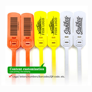 Etiqueta colgante personalizada amarilla y azul de 300mm y 400mm de largo, sello de plástico para ropa, camiseta, Material PP, etiqueta de sello de plástico a prueba de manipulaciones - Product Image 1