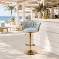 Tabouret de bar tissé bleu brumeux au design nordique, base en métal doré, pivotant, hauteur réglable, tabouret de comptoir de cuisine, mobilier de bar