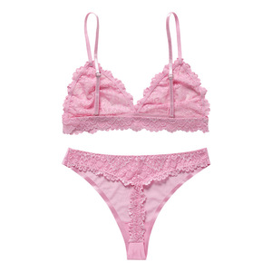 Conjunto de Lencería de Encaje Estilo Europeo Americano, Sexy, Transpirable, Sin Costuras, Sujetador Sin Varillas, Tirantes Ajustables, Tejido de Nailon - Product Image 4