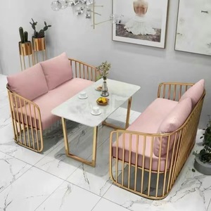 Juego de Muebles de Salón de Belleza para Uñas en Venta, Sofá de Espera de Terciopelo Rosa, Silla de Recepción - Product Image 2