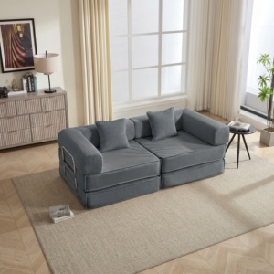 Canapé modulaire carré convertible portable deux places en velours côtelé, sans cadre, compressé sous vide, contemporain et écologique - Product Image 1
