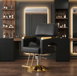 Sillón de Barbería Reclinable en Oferta, Acero Inoxidable, Cuero PU, Rotación de 360 Grados, Diseño Moderno, para Hombres, Uso en Sala de Estar, Color Negro - Product Image 1