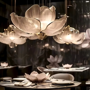 Lampadario di Lusso a Forma di Fiore di Loto, Lampada da Soffitto Artigianale in Tessuto per Hotel, Lobby e Ristoranti - Product Image 3