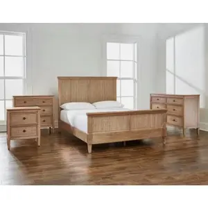 Cama doble moderna con plataforma de madera, mueble suave de ratán para Hotel, boda, dormitorio y hogar