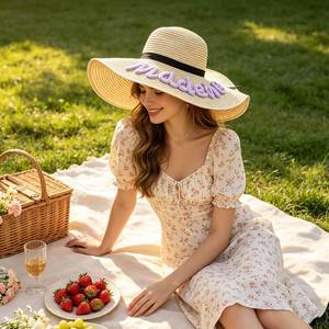Custom Embroidered Adjustable Floppy Linen Visor Personalized Summer Sun <b>Hat</b> Wide Brim Unique Bridesmaid Proposal Gift Idea - Product Image 3