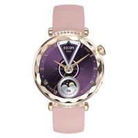 Montre connectée ronde pour femme avec assistant IA, moniteur de fréquence cardiaque, bracelet en silicone et lunette incrustée de diamants – Tendance et fitness