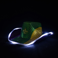 Cappello da Cowboy Luminoso con Paillettes Viola, Verde e Oro per Costume di Carnevale Mardi Gras