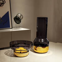 Großhandel Hochzeits-Glaszylinder-Vasenset Lila Bernstein Gold Luxuriöses Tischdekoration-Set für Hotel-Bankett-Tische
