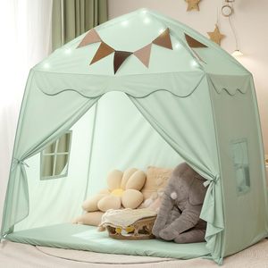 Sleeping Dome Faltbares Spiel bett Spielzeug zelte Jungen Mädchen Wasch bar Langlebige Baumwolle Leinwand Tipi Kinder zelt mit Flaggen und Stern lichtern - Product Image 3