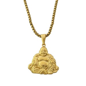 yunnique Pendentif Bouddha Maitreya en or, collier en acier inoxydable, cadeau, bijoux à la mode - Product Image 1