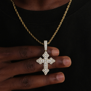 Ciondolo a Croce Hip Hop Placcato <span class=keywords><strong>Oro</strong></span> 18k con Diamanti, Ciondolo a Croce in Ottone e Zirconi per Uomo con Catena a Corda Gratuita - Product Image 3