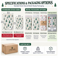 Papier de soie imprimé Noël prêt à être expédié, papier cadeau pour emballage de détail et emballage de bouquets floraux