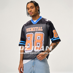 High Quality <b>Polyester</b> Men's Oversized Soccer Sports Tshirts Custom Screen Print V Neck Mesh Rugby Jersey <b>T</b> <b>Shirt</b> - Product Image 3