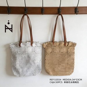 Bolso de hombro de algodón con flores y cuerda, 34x33cm, de ganchillo, para mujer, uso casual. - Product Image 3