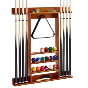 Factory price cheap high-end custom solid wood pool cue rack Direct Wall Mounting affordable Billiard Stick Wall Rack
