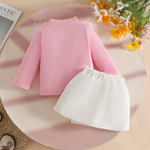 Nuovi arrivi vestiti per <span class=keywords><strong>bambina</strong></span> in maglia di pizzo a righe a maniche lunghe <span class=keywords><strong>gonna</strong></span> con bottone superiore a due pezzi set di abbigliamento per neonata - Product Image 3