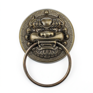 Battant de porte en laiton style lion antique chinois 13,7x19,5cm, durable pour extérieur, fixation par vis - Product Image 1