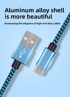 Kabel Data Pengisian Cepat 3A dengan Konduktor Tembaga Murni Berlapis Nilon dan Aluminium Alloy Tipe-C, Desain Khusus, untuk Penggunaan Antar Negara